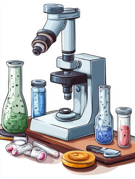 Microscopio y equipamiento de laboratorio científico